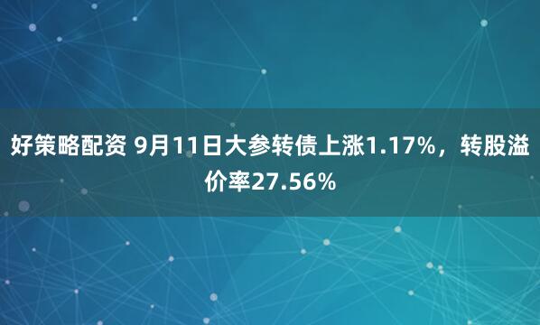 好策略配资 9月11日大参转债上涨1.17%，转股溢价率27.56%